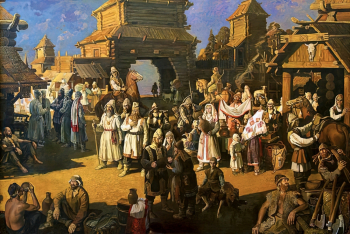 Белых Валентин Леонидович. Базар в средневековом Арске. Холст, масло. 210х310. 1995. Удмуртский республиканский музей изобразительных искусств.