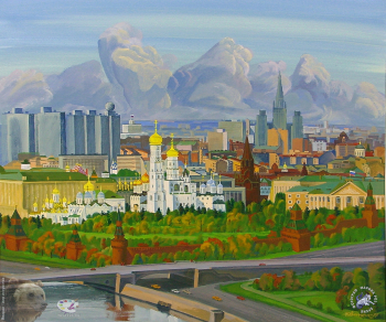 Ванчугин Юрий Фёдорович. Москва златоглавая. Бумага, темпера. 50х60. 1997. Частное собрание.