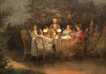 Тарбеев К.К. Чай на даче. Холст, масло. 24х33. 1897. Иркутский областной художественный музей имени В.П.Сукачева.