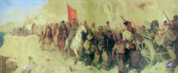 Кокорин Анатолий Владимирович. Героический поход Таманской армии в 1918 году. Холст, масло. 86х203. 1950. Центральный музей Вооружённых Сил РФ.