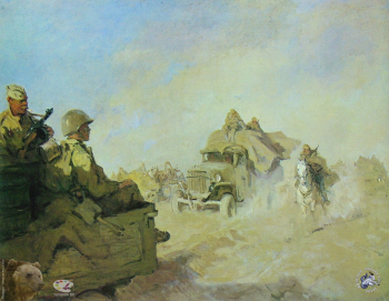 Кокорин Анатолий Владимирович. Фронтовая дорога. Холст, масло. 75х100. 1948. Студия военных художников имени М.Б.Грекова.