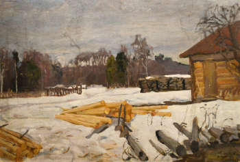 Шишов Александр Николаевич. Опушка леса. Картон, масло. 53х80. 1920-е. Национальная галерея Республики Коми.