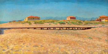 Кристиан Сартман. Пляжная сцена в Пизе. Холст, масло. 31х60,5. 1893. Частная коллекция.