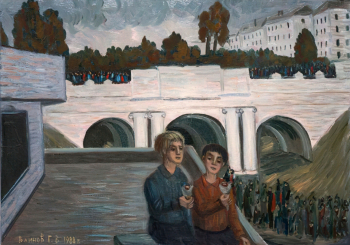Блинов Герман Владимирович. Мальчики с мороженым. Картон, масло. 50х70. 1988. Вологодский государственный историко-архитектурный и художественный музей-заповедник.