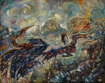 Милиоти Василий Дмитриевич. Женщина на драконе. Доска, масло. 58х72,5. 1920. Краснодарский краевой художественный музей имени Ф.А.Коваленко.