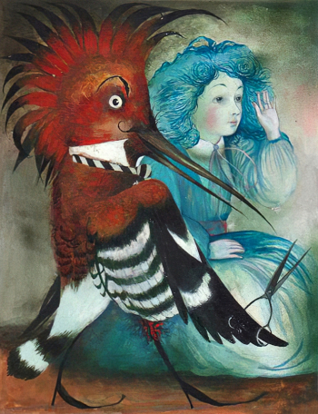Кошкин Александр Арнольдович. Мальвина и дятел. Бумага, акварель, тушь. 19,8х15,3. 1981. Самарский литературно-мемориальный музей имени М.Горького.