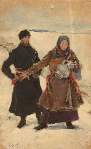 Симов Виктор Андреевич. По воду. Холст, масло. 30х19. 1880-е - 1890-е. Музей Московского Художественного академического театра.