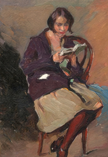 Симов Виктор Андреевич. Читающая девушка. Бумага, масло. 19х13. 1930-е. Музей Московского Художественного академического театра.