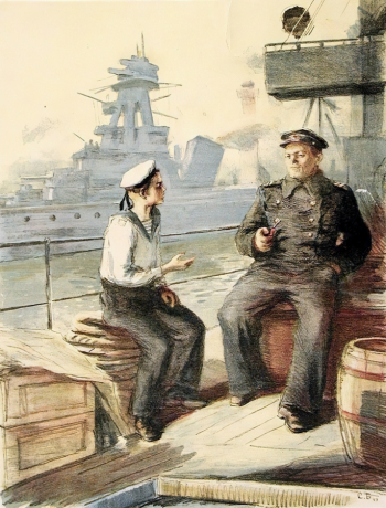 Боим Соломон Самсонович. Боцман и юнга. Бумага, литография. 45х34,7. 1947. Музей изобразительных искусств Республики Карелия.