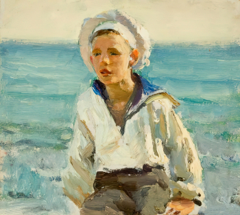 Евдокимов Анатолий Степанович. Юнга (этюд). Картон, масло. 21х23,5. 1956. Волгоградский музей изобразительных искусств имени И.И.Машкова.