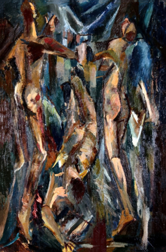 Чекрыгин Василий Николаевич. Три фигуры. Холст, масло. 102х56. 1914-1915. Пермская государственная художественная галерея.