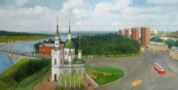 Бутюгов Александр Александрович. Екатерининский собор, Кингисепп. Холст, масло. 40х70. 1992. Кингисеппский историко-краеведческий музей.