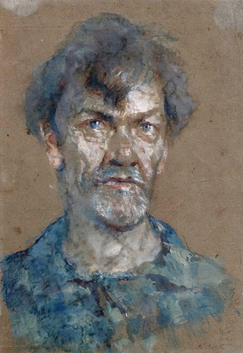 Оболенский Владимир Андреевич. Автопортрет. Бумага, гуашь. 30,2х20,7. 1943. Пермская государственная художественная галерея.