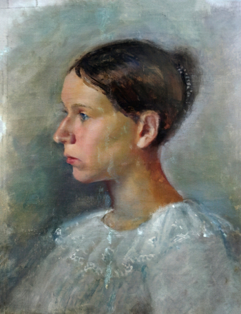 Оболенский Владимир Андреевич. Портрет молодой женщины. Холст, масло. 43,5х34. 1926. Соликамский краеведческий музей.
