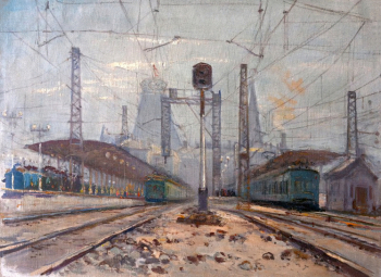 Морозов Александр Иванович (1902-1997). Железнодорожный вокзал. Холст, масло. 59,5х86. 1940-е. Ивановский областной художественный музей.