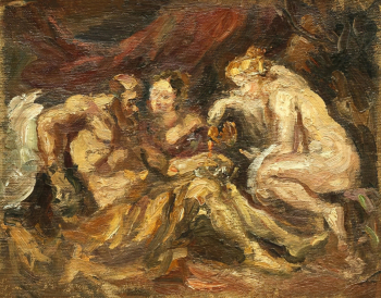 Романович Сергей Михайлович. Лот и его дочери. Холст, масло. 28,5х36. 1940-е. Музей `Царскосельская коллекция`.