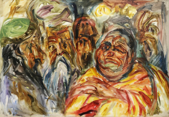 Романович Сергей Михайлович. Христос и фарисеи. Бумага, масло. 36,5х52,5. 1960-е. Оренбургский областной музей изобразительных искусств.