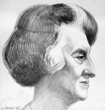 Комов Олег Константинович. Индира Ганди. Бумага, карандаш. 39,5х38. 1985. Таганрогский художественный музей.
