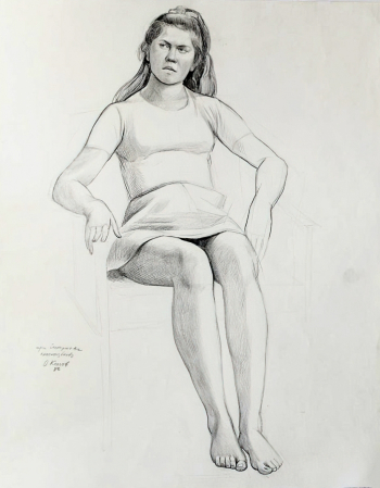 Комов Олег Константинович. Ира Бестужева. Бумага, карандаш. 45х50. 1980. Государственный музейно-выставочный центр РОСИЗО.