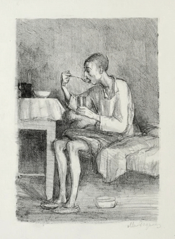Родионов Михаил Семёнович. В лазарете. Бумага, литография. 27,3х21,3. 1936. Государственный музей изобразительных искусств имени А.С.Пушкина.