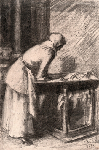 Родионов Михаил Семёнович. За стиркой. Бумага, уголь. 25,3х16,8. 1923. Художественная культура Русского Севера.