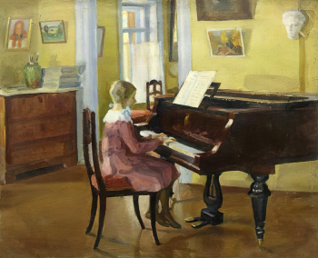 Владыкин Михаил Алексеевич. Нина за роялем. Холст на картоне, масло. 50х61,5. 1916. Ярославский художественный музей.