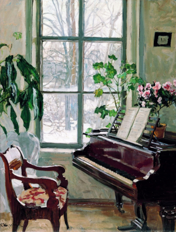 Жуковский Станислав Юлианович. Гостиная с роялем. Холст, масло. 88х68. 1916-1917. Псковский государственный объединенный историко-архитектурный и художественный музей-заповедник.