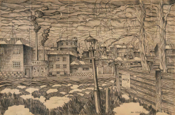 Соболев Дмитрий Гаврилович. Окраина. Бумага, карандаш. 35,8х54,2. 1928. Государственный музейно-выставочный центр РОСИЗО.