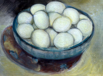 Ковтюх Людмила Владимировна. Яйца. Картон, масло. 24х34. 1983. Картинная галерея (Балашиха).
