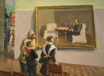 Любимов Владимир Петрович. В музее. Холст, масло. 72х99. 1950-е. Калужский музей изобразительных искусств.