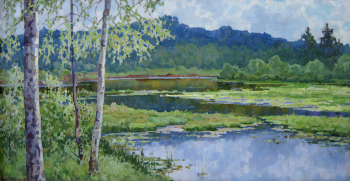 Москалёв Николай Иванович. Река Сходня (Подмосковье). Холст, масло. 40х76. 1962. Липецкий областной краеведческий музей.