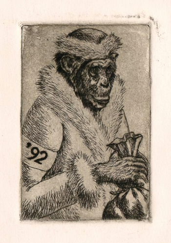 Персидский Константин Иванович. Год обезьяны. Бумага, офорт. 19,5х16,3. 1991. Химкинская картинная галерея имени С.Н.Горшина.