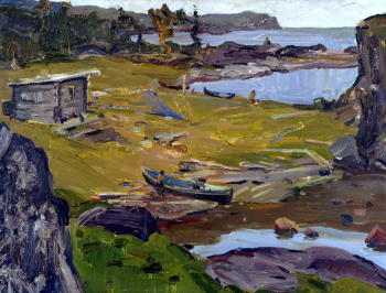 Новиков Николай Александрович. Кандалакшская тоня. Картон, масло. 46,5х61. 1973. Мурманский областной художественный музей.