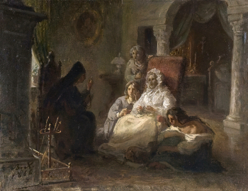 Худяков Василий Григорьевич. Страшная сказка. Холст, масло. 26,5х34. 1866. Государственный музей изобразительных искусств Республики Татарстан.
