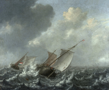 Ян Порселлис. Суда в неспокойном море. Холст, масло. 45,2х56,9. 1620-е. Художественная галерея Йельского университета.