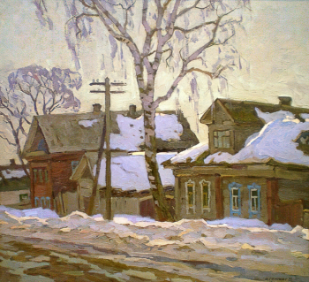 Семенюк Юрий Иванович. Домики в Тутаеве. Картон, масло. 56х59. 1979. Тольяттинский художественный музей.