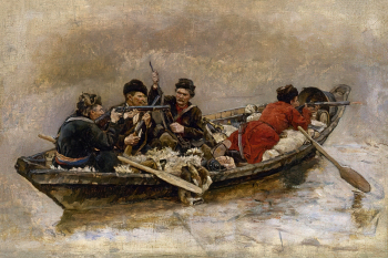 Суриков Василий Иванович. Казаки в лодке. Холст, масло. 65х99. До 1895 года. Государственный Русский музей.