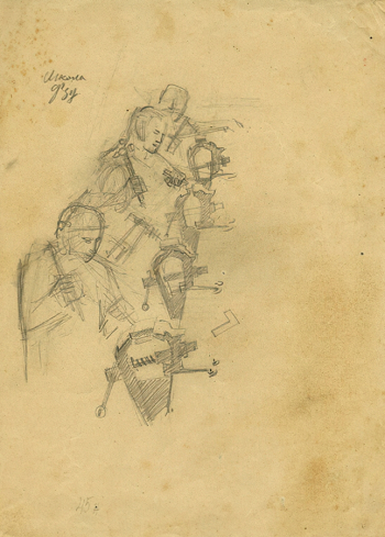 Кротков Алексей Александрович. Школа ФЗУ. Бумага, карандаш. 27х19,3. 1931. Саратовский историко-патриотический комплекс `Музей боевой и трудовой славы`.