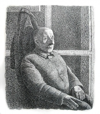 Бачурин Евгений Владимирович. Старый вахтёр. Бумага, литография. 72х54,3. 1977. Удмуртский республиканский музей изобразительных искусств.