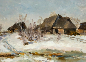 Шмаринов Алексей Дементьевич. Деревня Мутовки. Картон, масло. 25х34. 1951. Музей-заповедник Абрамцево.