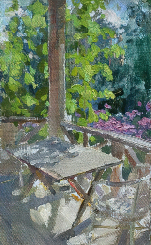 Шмаринов Алексей Дементьевич. Солнечный день. Терраса. Холст, масло. 28х16. 1951. Музей-заповедник Абрамцево.
