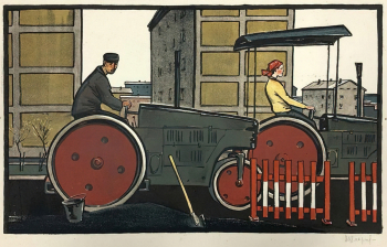 Шмаринов Алексей Дементьевич. Укатчики. Бумага, автолитография. 44,5х67. 1960-е. Екатеринбургский музей изобразительных искусств.