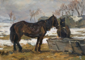 Шмаринов Дементий Алексеевич. Лошадки. Холст, масло. 20,5х29,2. 1942. Музей-заповедник Абрамцево.