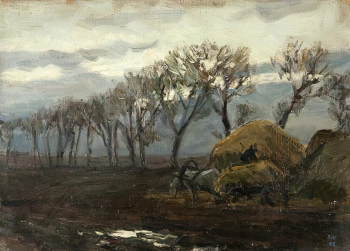 Шмаринов Дементий Алексеевич. Осенний вечер. Картон, масло. 24,5х34. 1942. Музей-заповедник Абрамцево.