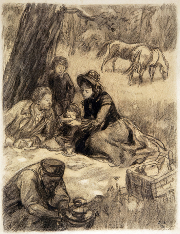 Шмаринов Дементий Алексеевич. Семья. Бумага, уголь. 43,5х31,5. 1936. Калужский музей изобразительных искусств.