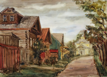 Котляр Евгения Львовна. Тихвин. Полковая церковь. Бумага, акварель. 59х42. 1983. Тихвинский историко-мемориальный и архитектурно-художественный музей.