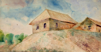 Девлеткильдеев Касим Салиаскарович. На горе. Бумага, акварель. 20х38,5. 20 век. Башкирский государственный художественный музей имени М.В.Нестерова.