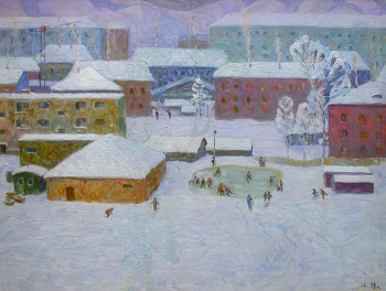 Климанов Анатолий Алексеевич. Южно-Сахалинск зимой. Холст, масло. 66,5х87,5. 1973. Сахалинский областной художественный музей.