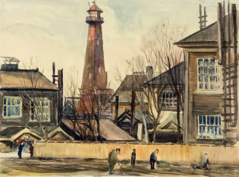 Смелов Александр Павлович. Улица Южно-Сахалинска. Бумага, акварель. 39х53. 1947. Дальневосточный художественный музей.