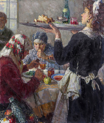 Дорохов Константин Гаврилович. В рабочей столовой. Холст, масло. 110х95. 1959-1960. Пермская государственная художественная галерея.